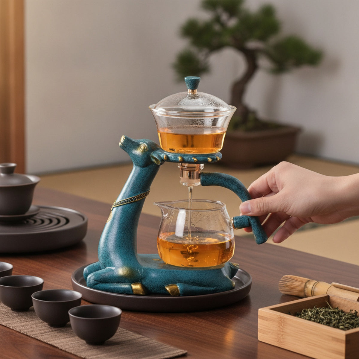Théière Kung Automatique en Verre Bleu