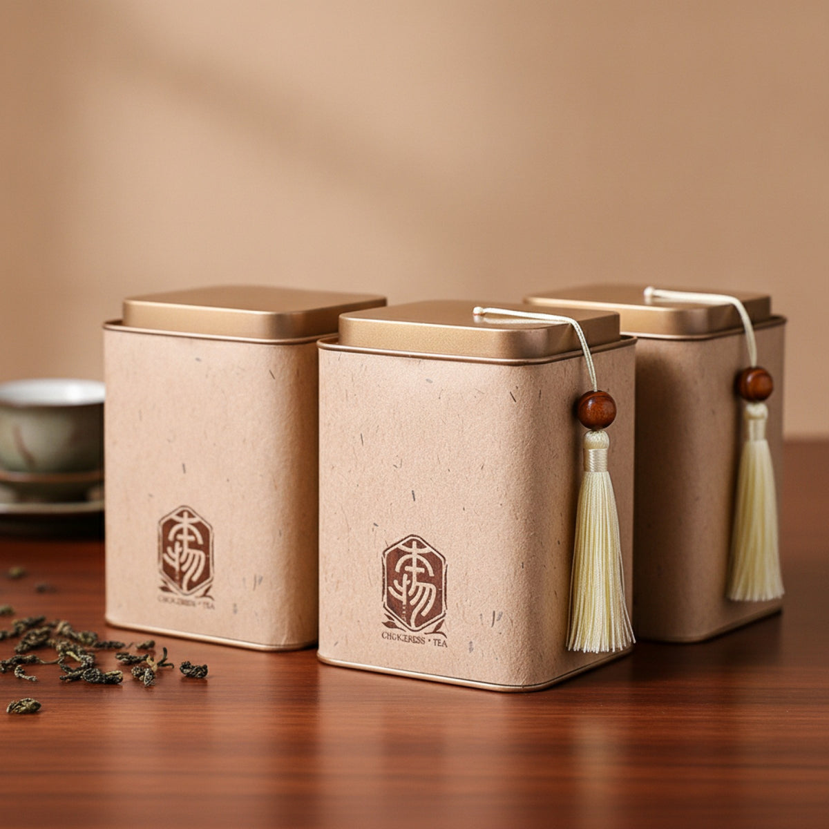 Boîte à Thé Métal Beige Design Africain