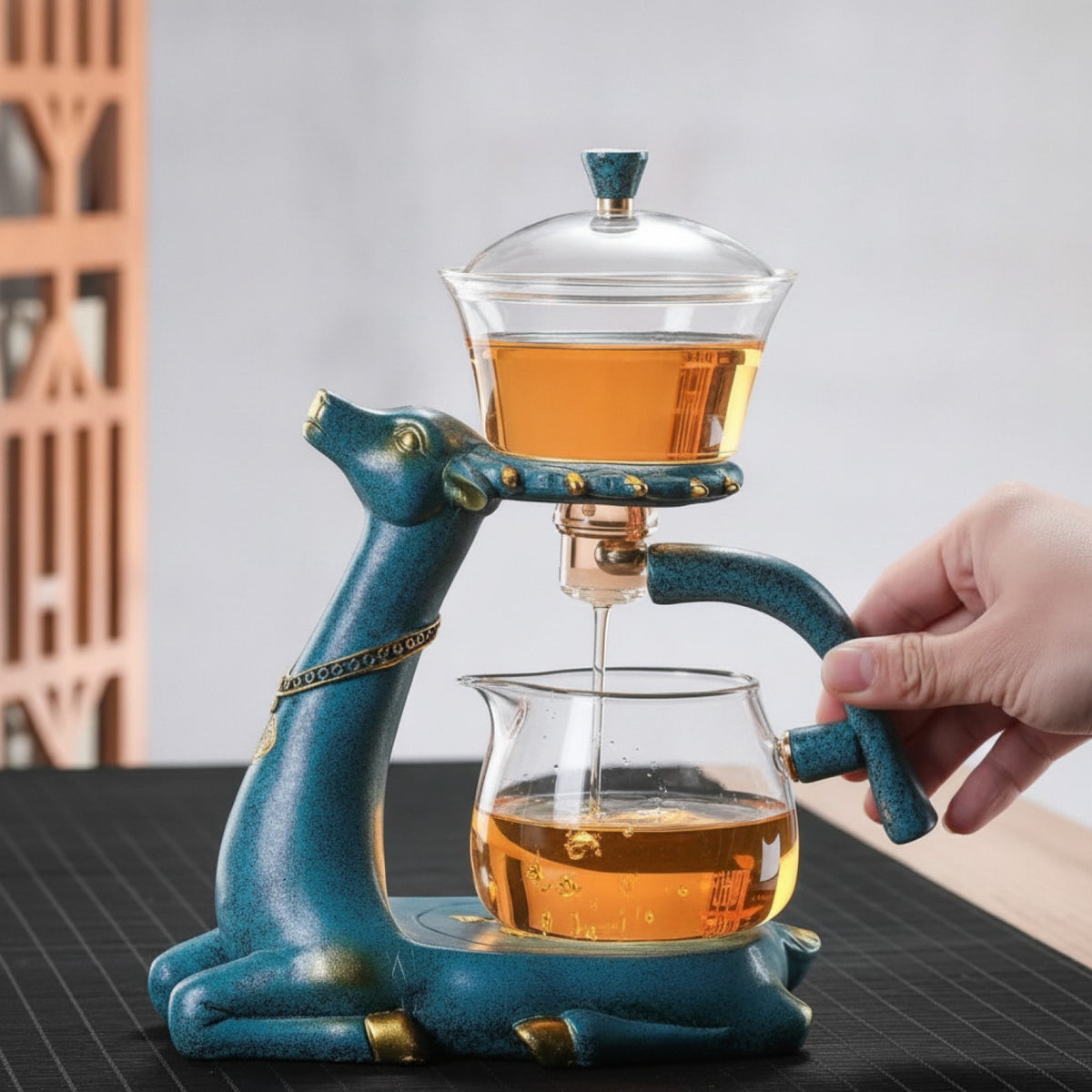 Théière Kung Automatique en Verre Bleu