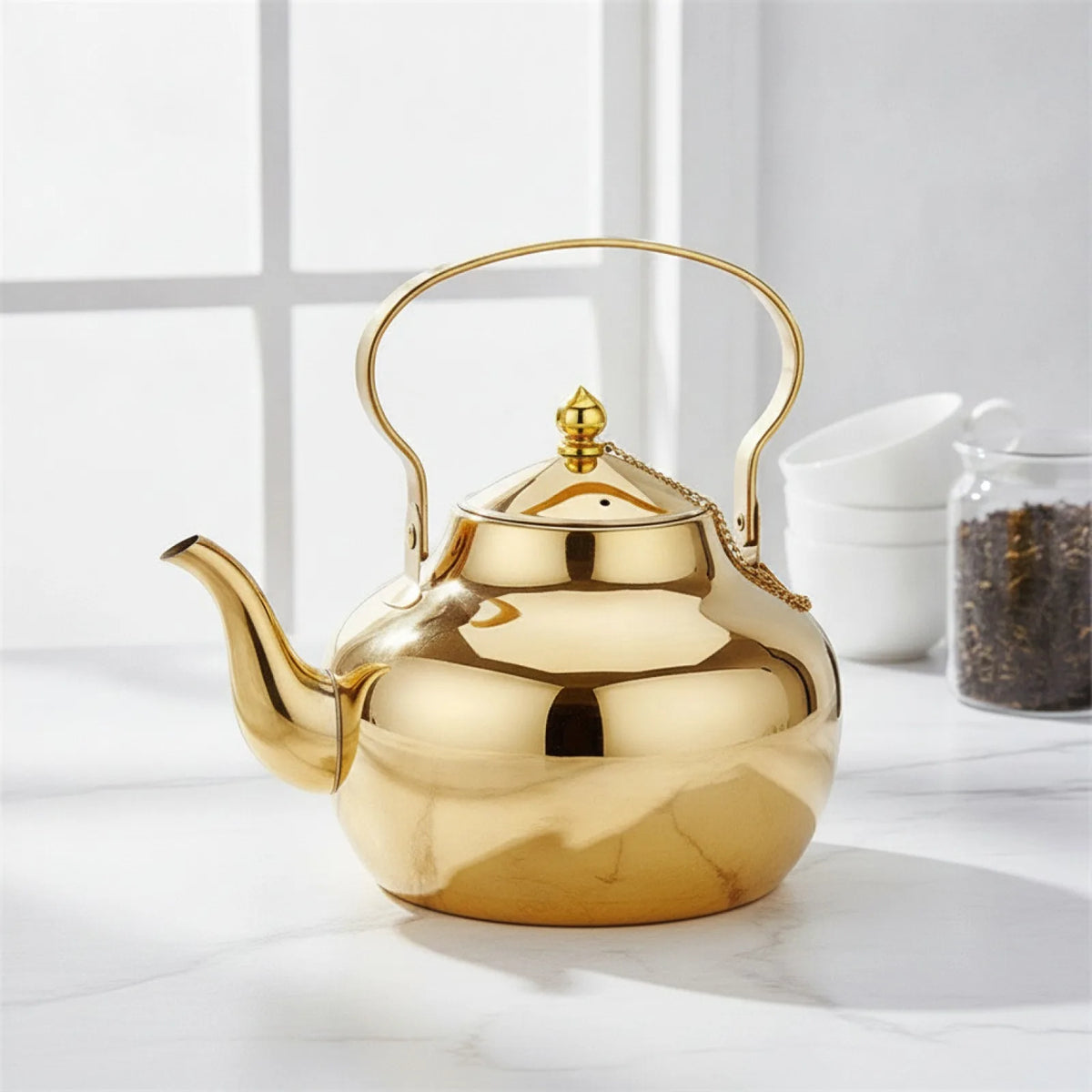 Théière Dorée Inox 1.6L avec Infuseur