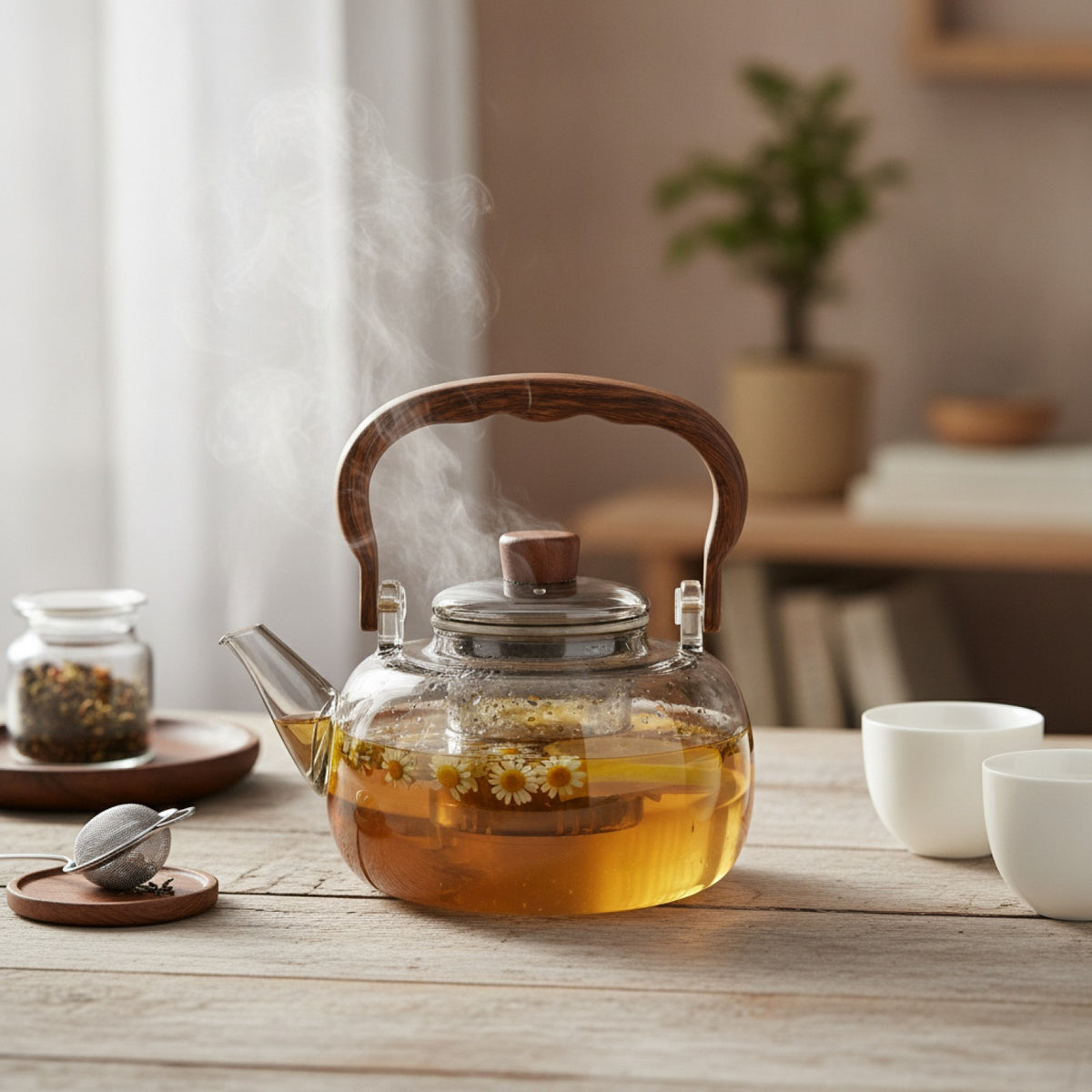 Théière en Verre Borosilicate 1L Bec Anti-Goutte
