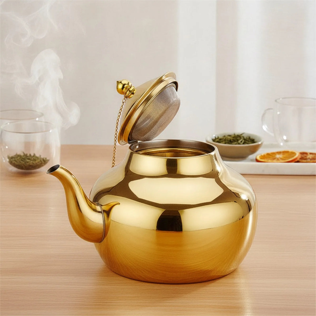 Théière Dorée Inox 1.6L avec Infuseur