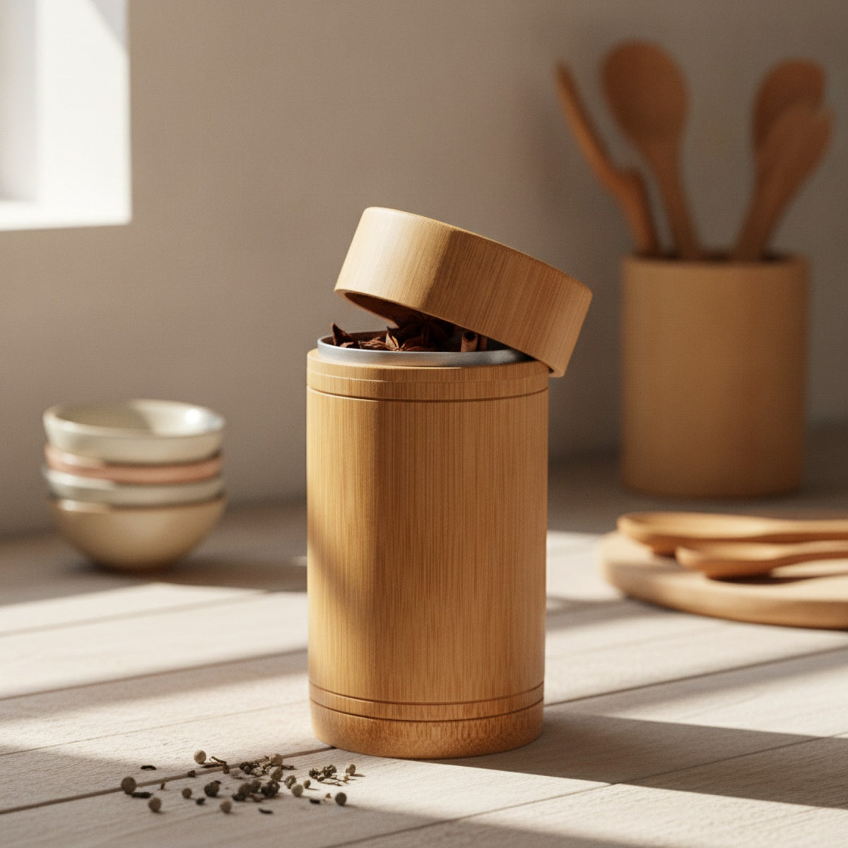Boîte à Épices Ronde Bambou Artisanal