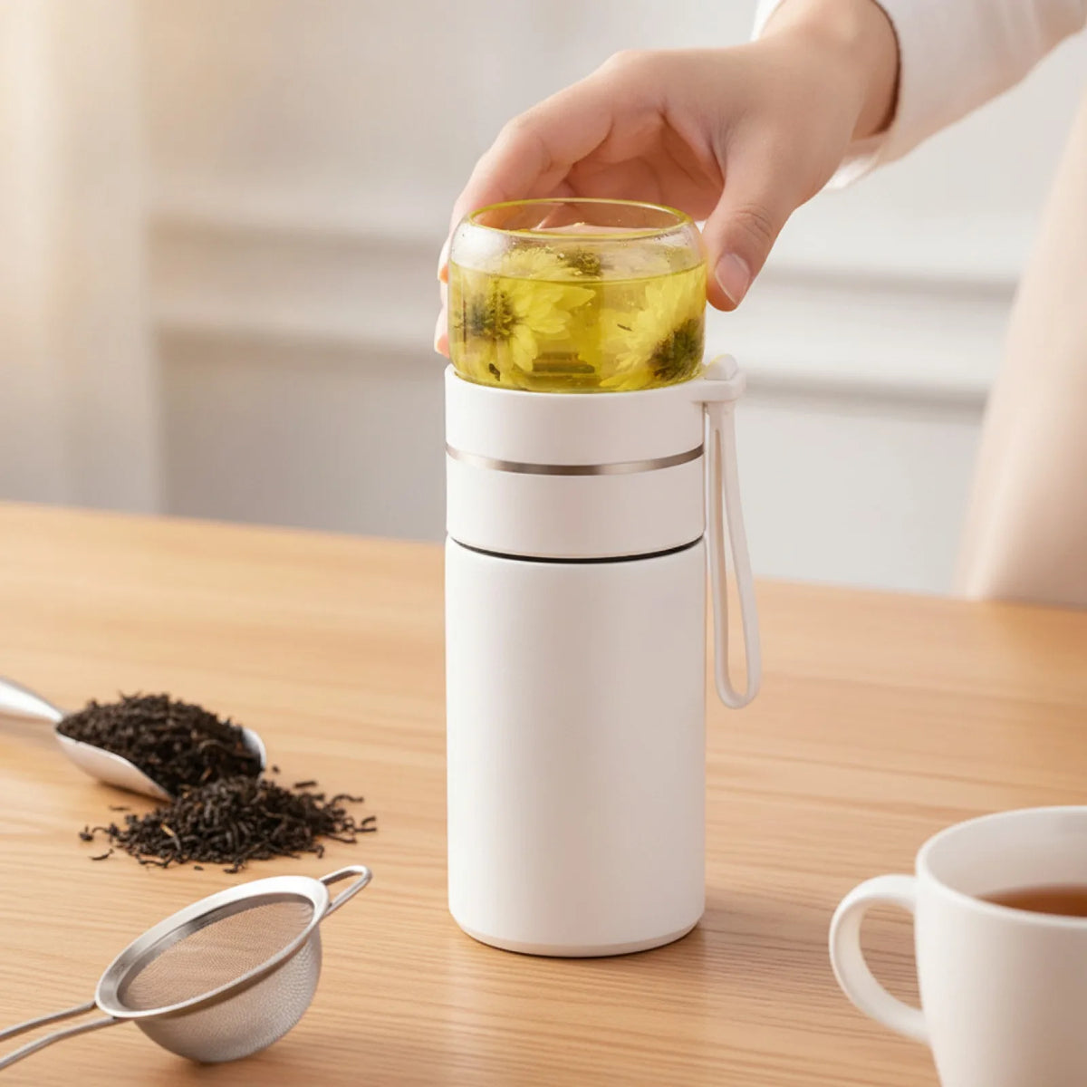 Infuseur à thé en acier inoxydable, thermos isolé, tasse de voyage étanche, passoire pour l'expérience du thé et du café - 420ml