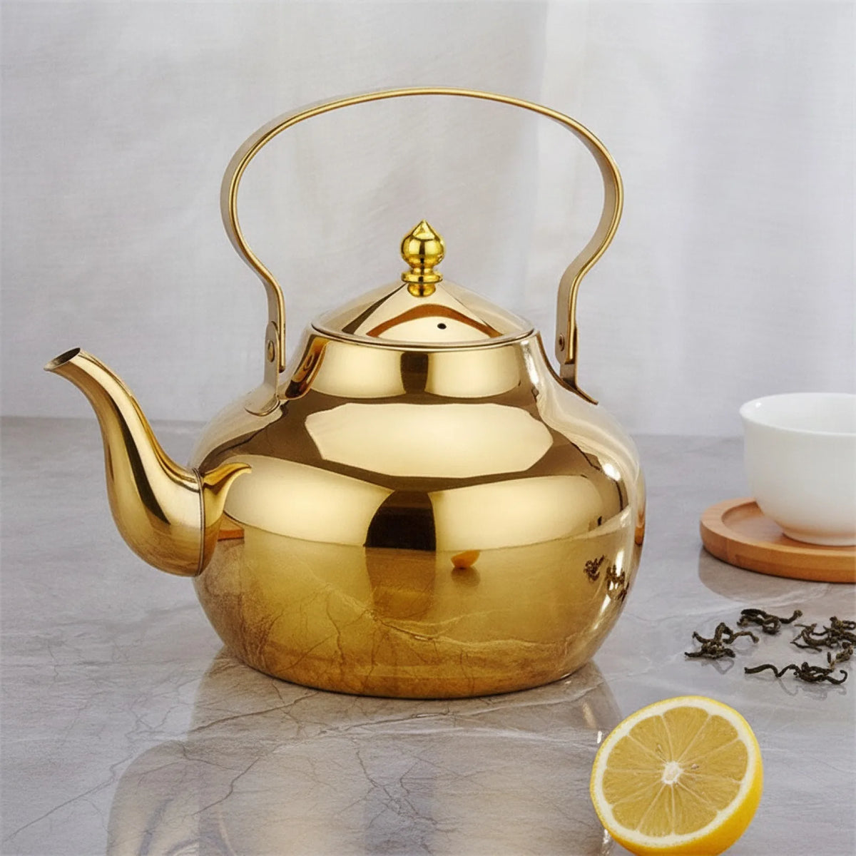 Théière Dorée Inox 1.6L avec Infuseur