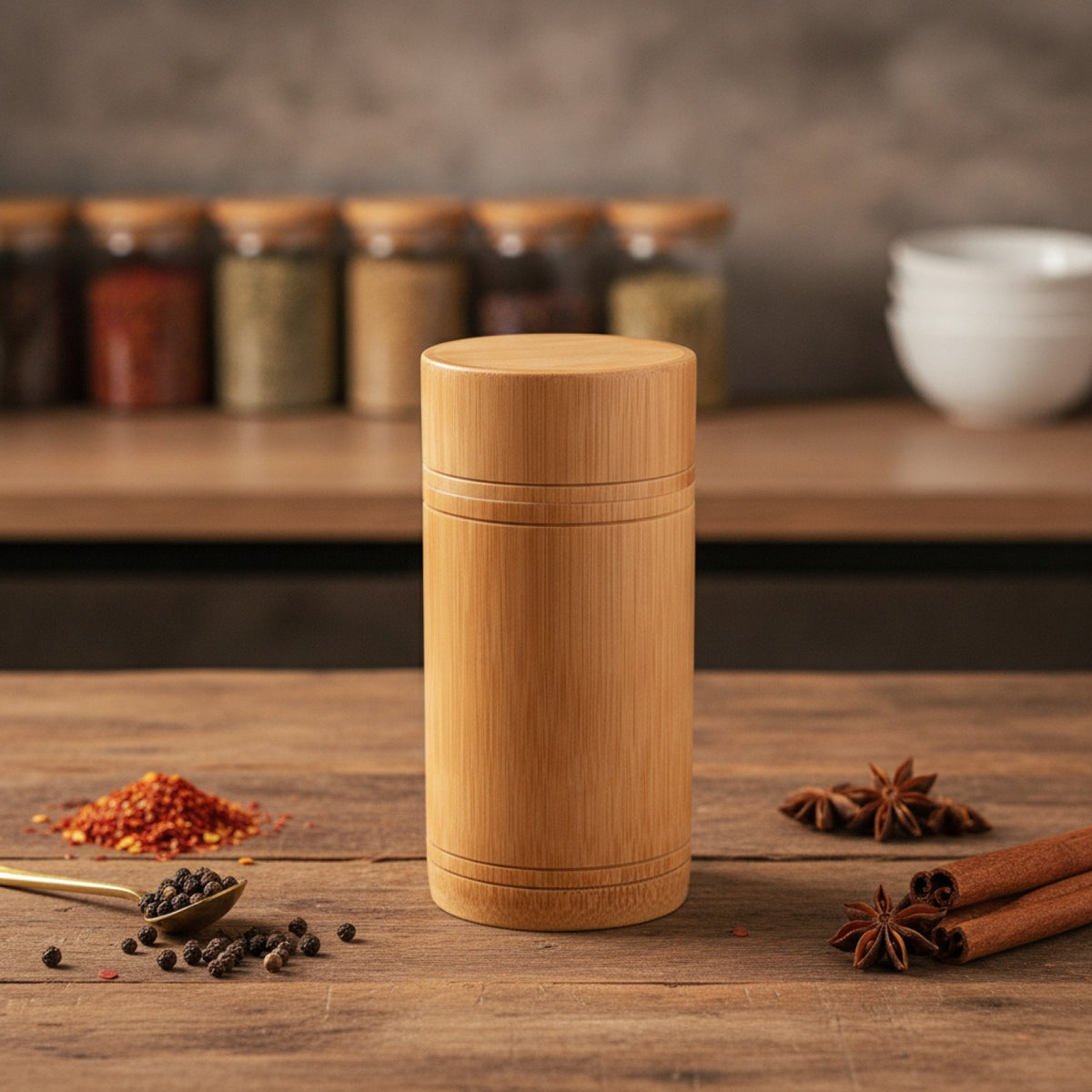 Boîte à Épices Ronde Bambou Artisanal