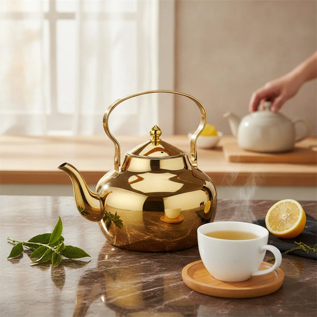 Théière Dorée Inox 1.6L avec Infuseur