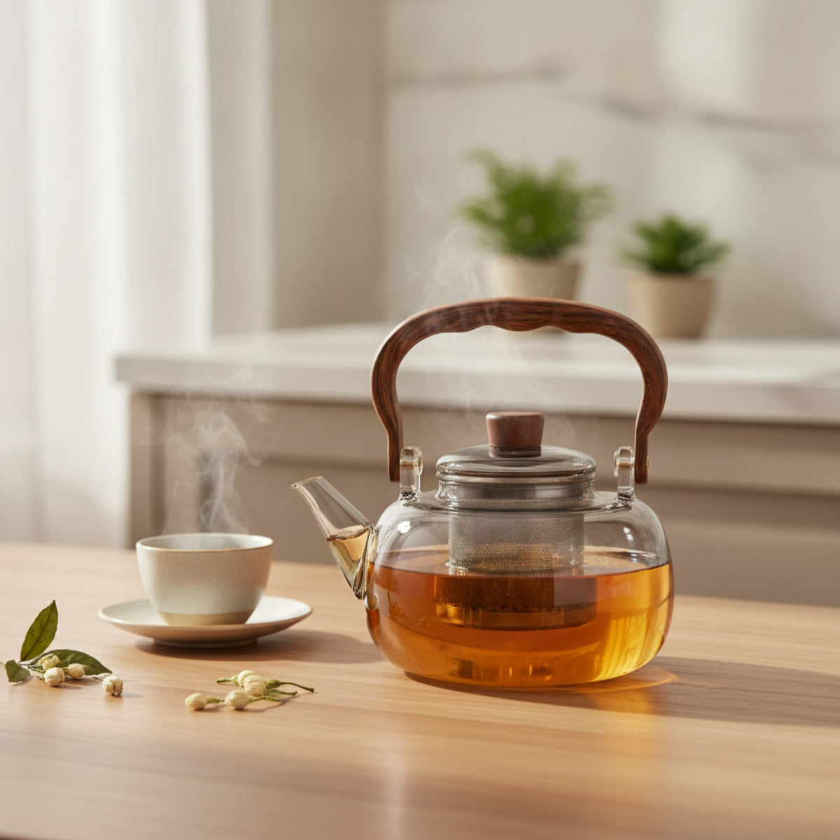 Théière en Verre Borosilicate 1L Bec Anti-Goutte