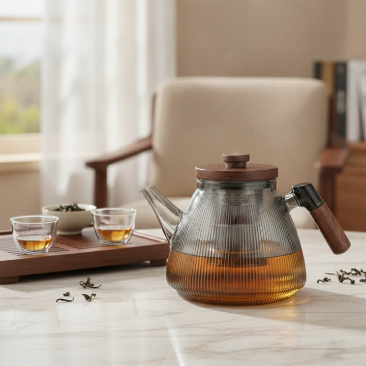Théière en Verre Borosilicate Rayé 1L