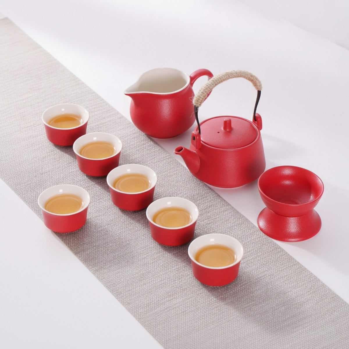 Service à Thé Rouge Céramique Artisanal